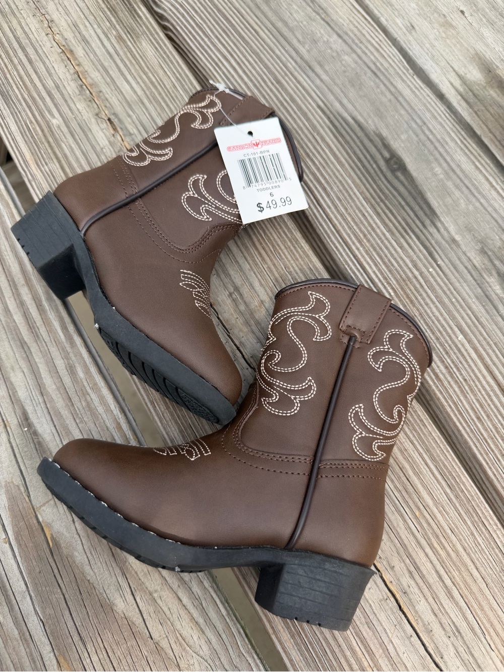 Kids Brown Western Boot with Decorative Stitching - Classic Comfort